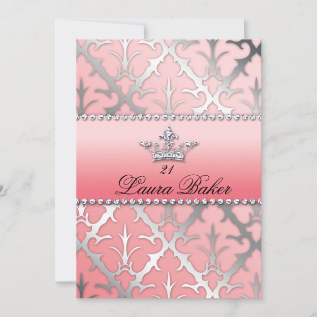 Sweet 16 Birthday Damask Baby Shower Crown Einladung (Vorderseite)