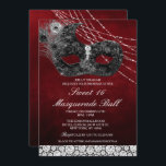 Sweet 16 Birthday Diamond Maske Einladung<br><div class="desc">Sweet 16 16 Geburtstag Schwarz und Rote Spitze Diamond Masquerade Ball Einladung</div>