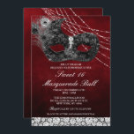 Sweet 16 Birthday Diamond Maske Einladung<br><div class="desc">Sweet 16 16 Geburtstag Schwarz und Rote Spitze Diamond Masquerade Ball Einladung</div>
