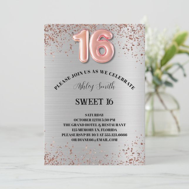 Sweet 16 Birthday Einladung (Stehend Vorderseite)