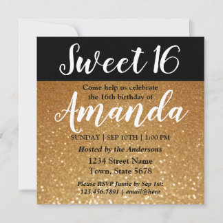 Sweet 16 Birthday Einladung | Gold Glitzer Party