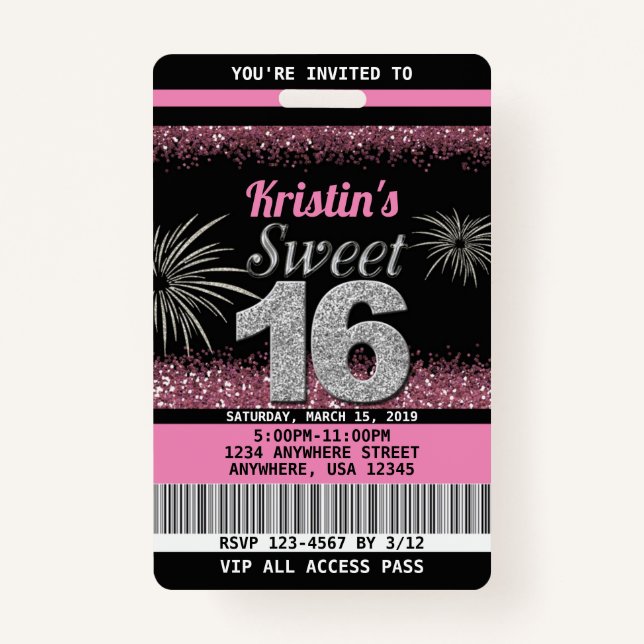 Sweet 16 Birthday Einladungen in Rosa Ausweis (Vorderseite)