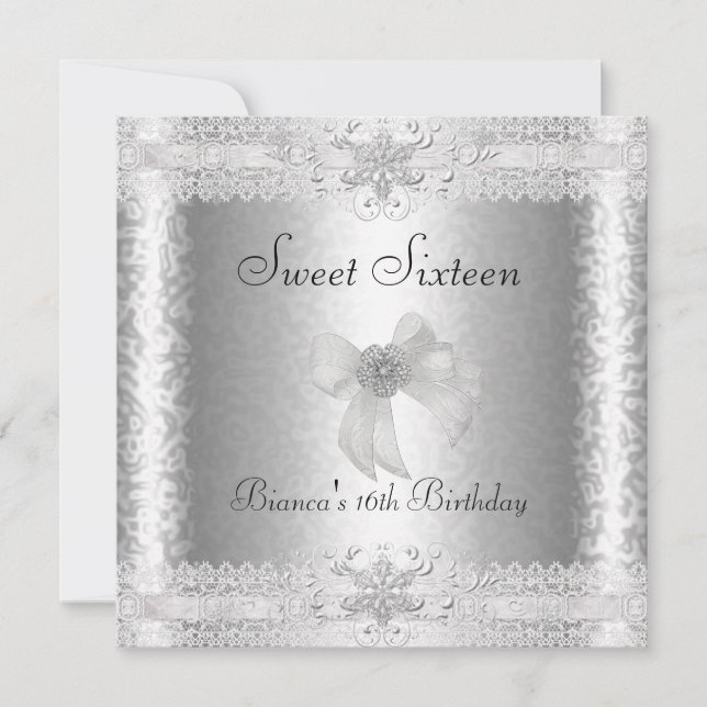 Sweet 16 Birthday Elegant Silver White Floral 2 Einladung (Vorderseite)