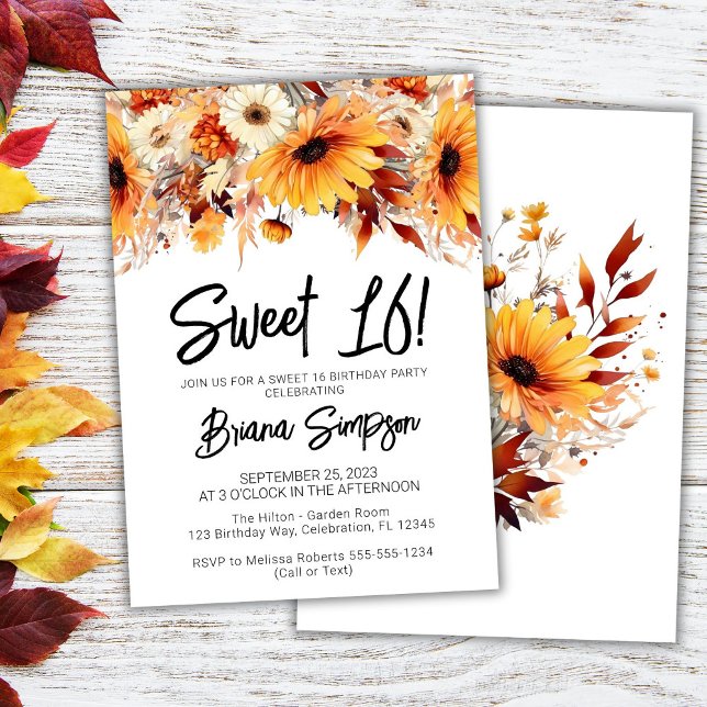 Sweet 16 Birthday Fall Floral Einladung (Von Creator hochgeladen)