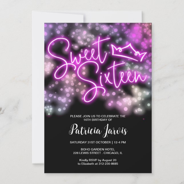 Sweet 16 Birthday Farbenfrohe Neon Glow Dunkles Pa Einladung (Vorderseite)