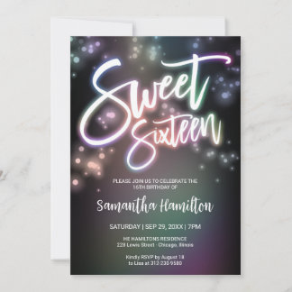 Sweet 16 Birthday Farbenfrohe Neon Glow Dunkles Pa Einladung