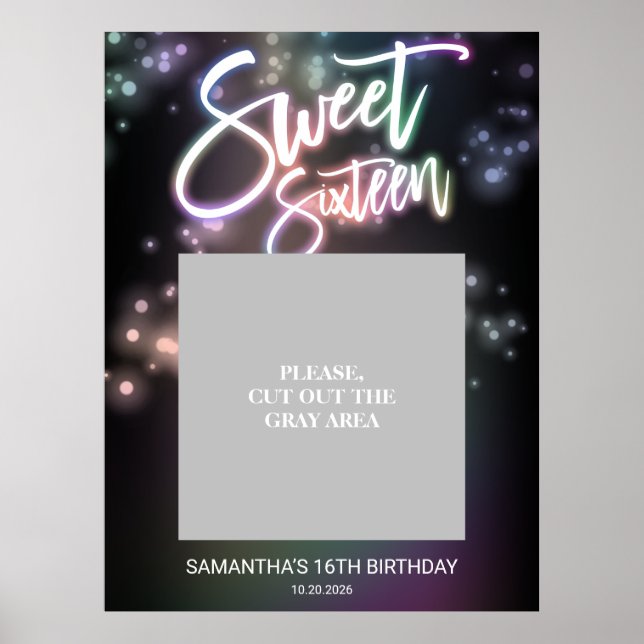 Sweet 16 Birthday Farbenfrohe Neon Glow Dunkles Pa Poster (Vorne)