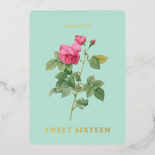 Sweet 16 Birthday Floral Mint Green und Gold Folieneinladung