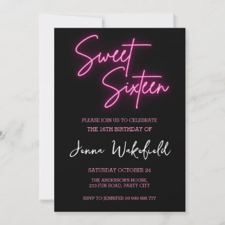 Sweet 16 Birthday Girl Party Neon Einladung