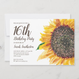 Sweet 16 Birthday Girls Gelbbraune Sonnenblume Einladung