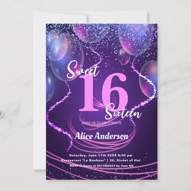 Sweet 16 Birthday Girly Glam Balloons Einladung (Vorderseite)