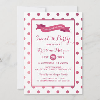 Sweet 16 Birthday Girly Pink Glitzer Polk Dots Einladung