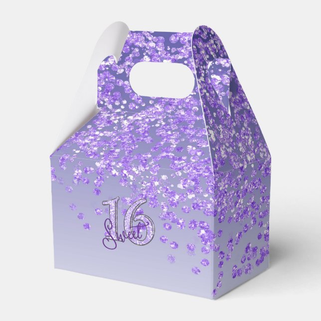 Sweet 16 Birthday Glam Lila Glitzer Geschenkschachtel (Vorderseite)