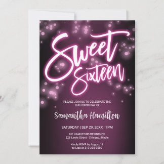 Sweet 16 Birthday Hot Pink Neon Dunkles Party Einladung
