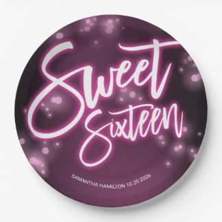 Sweet 16 Birthday Hot Pink Neon Dunkles Party Pappteller