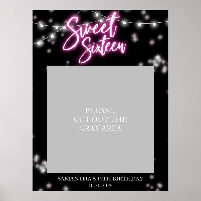 Sweet 16 Birthday Hot Pink Neon Dunkles Party Poster (Vorne)