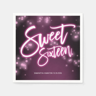 Sweet 16 Birthday Hot Pink Neon Dunkles Party Serviette