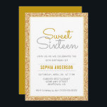 Sweet 16 Birthday Imitate Gold Glitzer Einladung<br><div class="desc">Dieses schlichte,  aber elegante 16. Geburtstagsfest lädt mit einem vergoldeten Glitzer-Rahmen in Imitat und einem modernen Script-Schriftart zum Verweilen ein. Benutzerdefinierter Text erlaubt es Ihnen,  Ihre Einladungsdetails hinzuzufügen.</div>