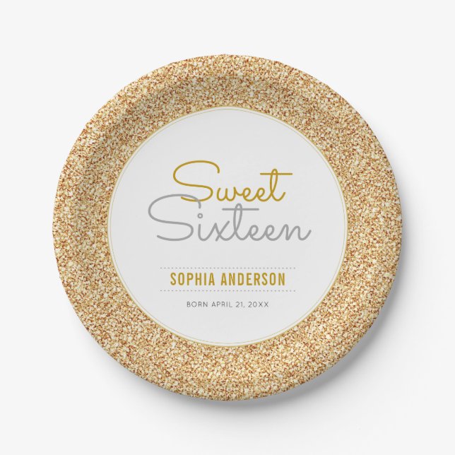 Sweet 16 Birthday Imitate Gold Glitzer Pappteller (Vorderseite)