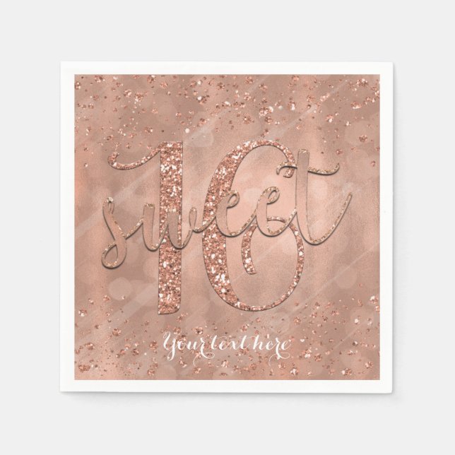 Sweet 16 Birthday Imitats Rose Gold Glitzer Party Serviette (Vorderseite)