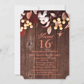 Sweet 16 Birthday Invite Cotton Branch on Dark Woo Einladung
