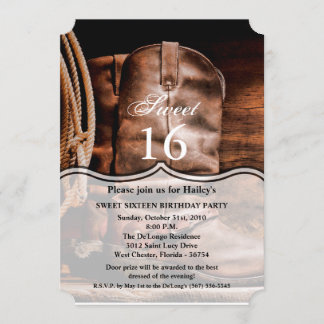 Sweet 16 Birthday Invite Cowboy Boots Barn Wood Ru Einladung
