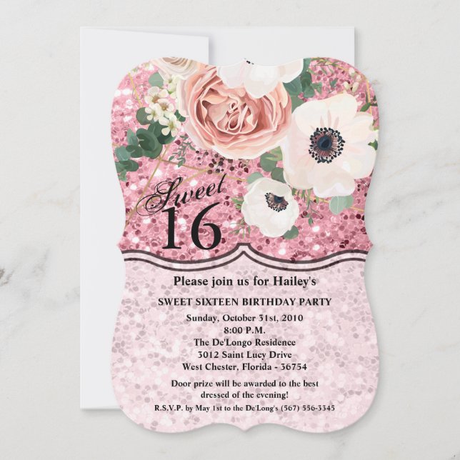 Sweet 16 Birthday Invite Geometric Garden Rose Einladung (Vorderseite)
