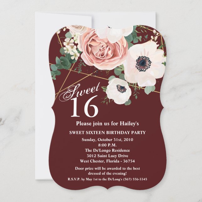 Sweet 16 Birthday Invite Geometric Garden Wine Bur Einladung (Vorderseite)