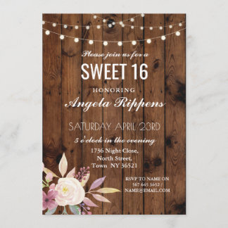 Sweet 16 Birthday Invite Rustic Wood Blume 16. Einladung