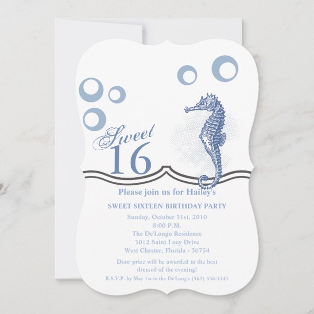 Sweet 16 Birthday Invite Seepferd Ocean Beach Einladung (Vorderseite)