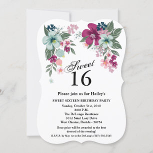 Sweet 16 Birthday Invite Tropical Blume auf Weiß Einladung