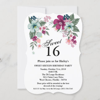 Sweet 16 Birthday Invite Tropical Blume auf Weiß Einladung