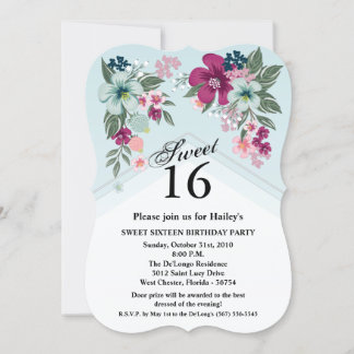 Sweet 16 Birthday Invite Tropical Blume on Blue O Einladung