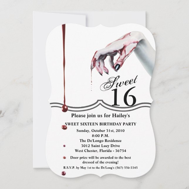 Sweet 16 Birthday Invite Zombie Tropfen Vampire Einladung (Vorderseite)