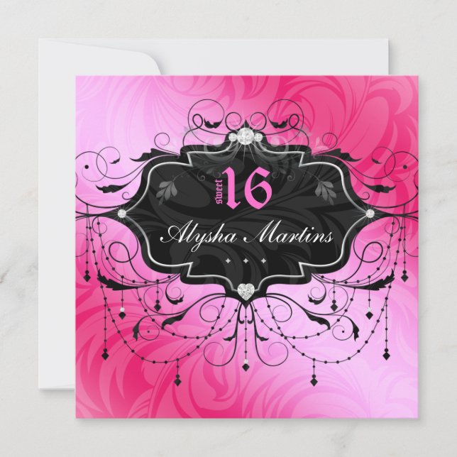 Sweet 16 Birthday Jewel Chandelier Frame PInk 2 Einladung (Vorderseite)