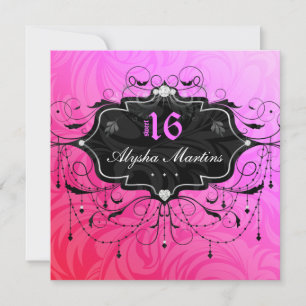 Sweet 16 Birthday Jewel Chandelier Frame PInk 3 Einladung