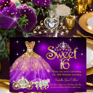 Sweet 16 Birthday Lila Dress Tiara Carriage Einladung