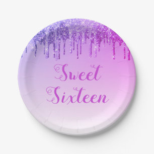 Sweet 16 Birthday Lila Glitzer Sparkle Pappteller