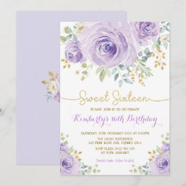 Sweet 16 Birthday Lila Gold Floral 16 . Geburtstag Einladung