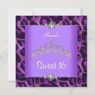 Sweet 16 Birthday Lila Leopard Silver Tiara 2 Einladung
