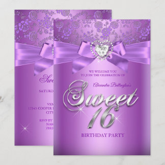 Sweet 16 Birthday Lila Lilac Diamond Herz Einladung