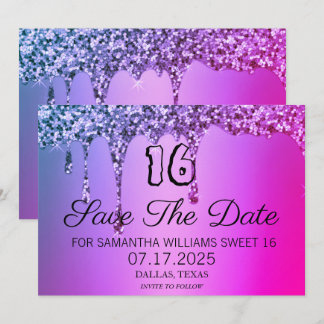 Sweet 16 Birthday Lila Sparkle Glitzer Tropfen Save The Date