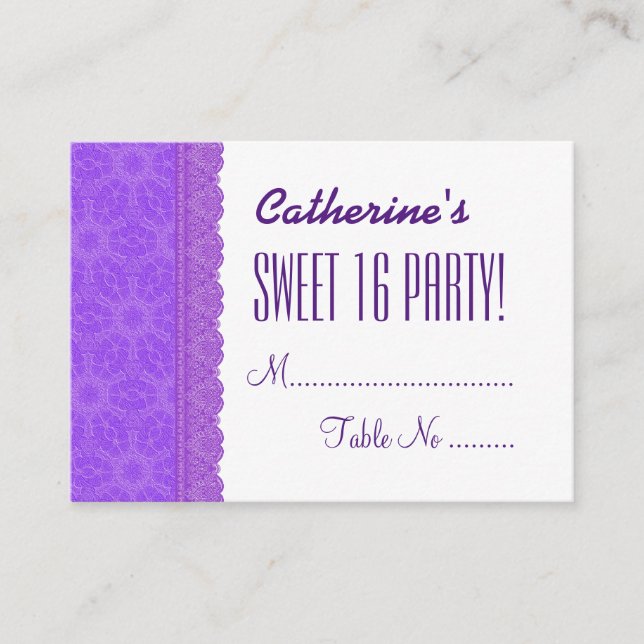 SWEET 16 BIRTHDAY Lila Table Cards V03E Platzkarte (Vorderseite)