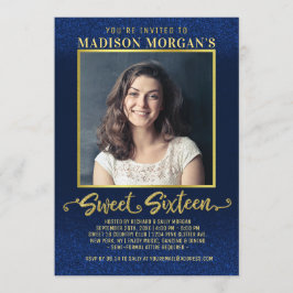 Sweet 16 Birthday Navy Blue Gold Glitzer Foto Einladung