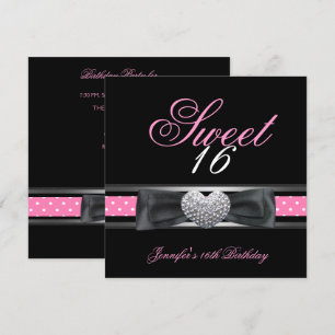 Sweet 16 Birthday Party Black Pink White Spot 3 Einladung