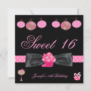 Sweet 16 Birthday Party Black Pink White Spot 4 Einladung