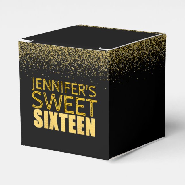 Sweet 16 Birthday Party Gefallen Box FX Gold Glitz Geschenkschachtel (Vorderseite)