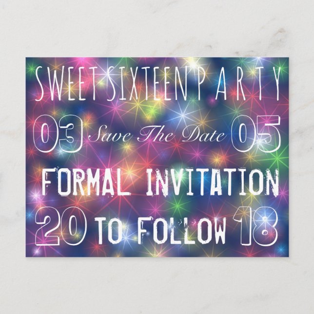 Sweet 16 Birthday Party Save the Date Stars Ankündigungspostkarte (Vorderseite)