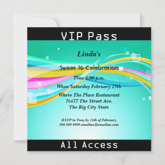 Sweet 16 Birthday Party VIP Pass Disco 2 Einladung