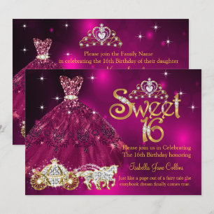 Sweet 16 Birthday Pflaume Pink Kleid Tiara Carriag Einladung